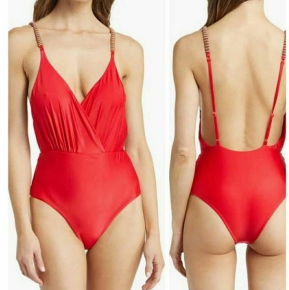 NWT FARM RIO BEADED STRAP ONE PIECE SWIMSUIT 🩱 SIZE MED IN RED